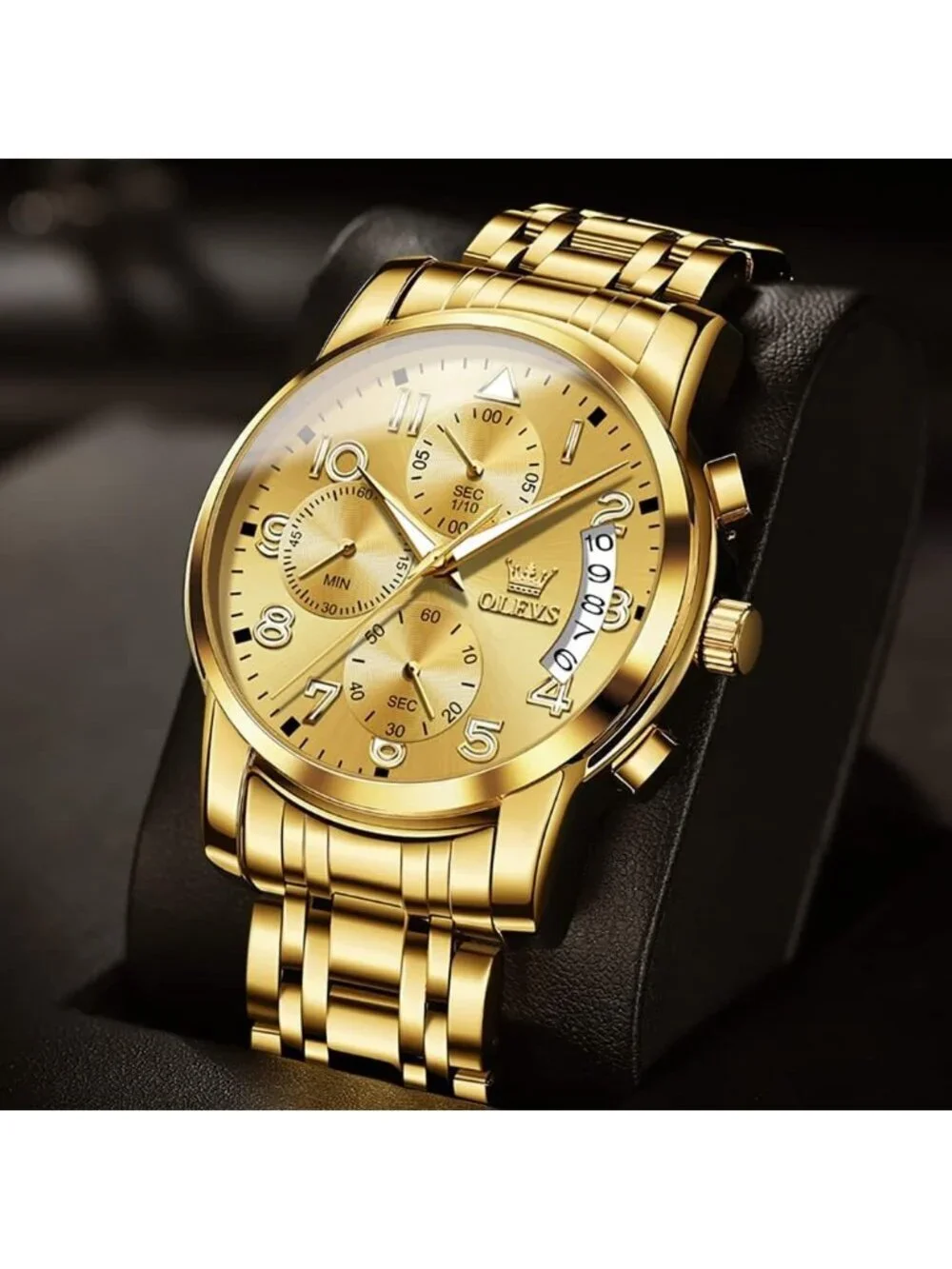 Olevs Men's All Gold Multifunction Waterproof Luminous Chronograph Wrist Watch